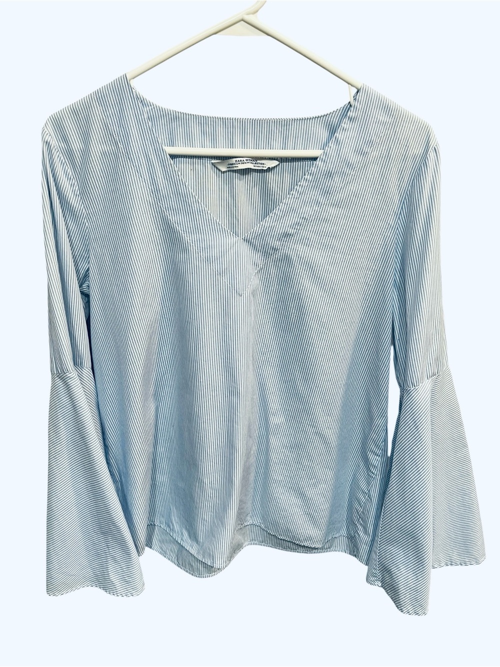 Zara Blue and White Strip 3/4 Bell Sleeve - Small
